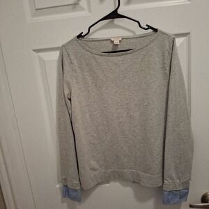 J CREW Small Light Grey Boat Neck Striped Cuff Casual Long Sleeve Top